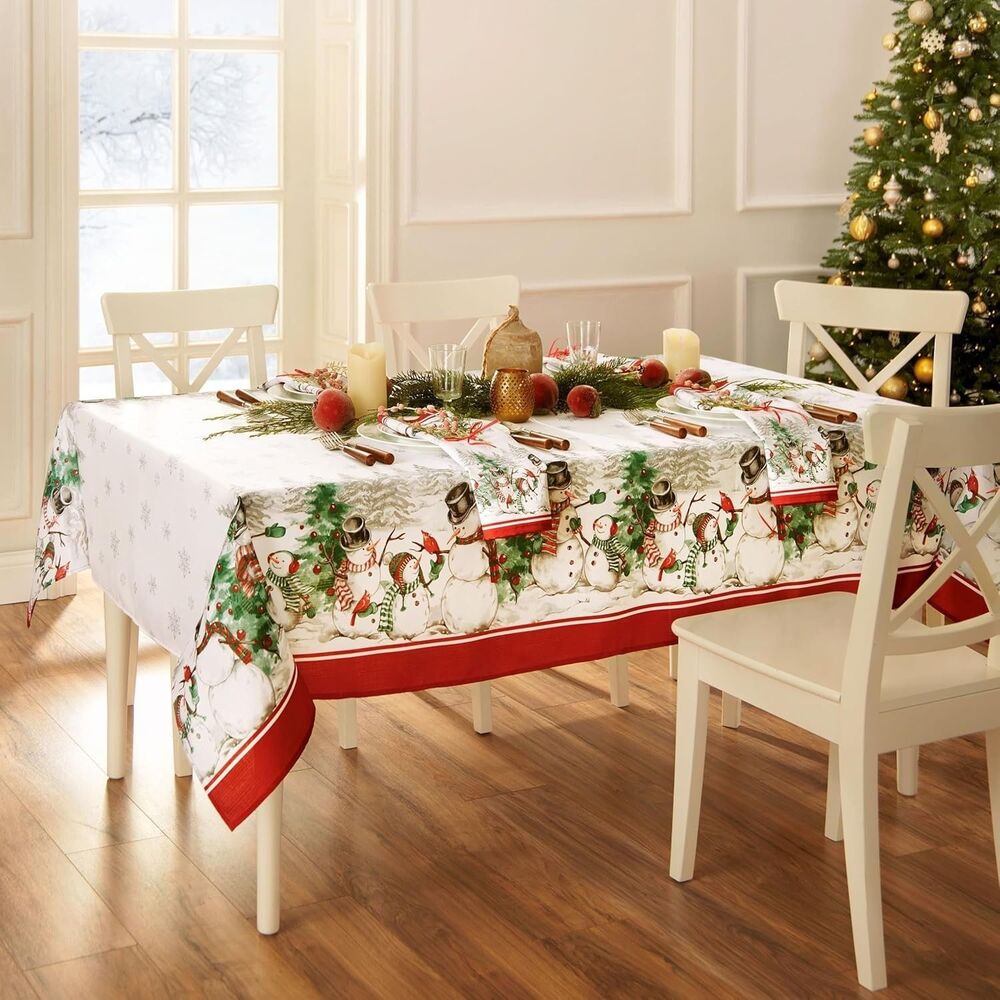 Elrene Home Fashions Snowman Winterland Fabric Tablecloth 60"x144" Oblong